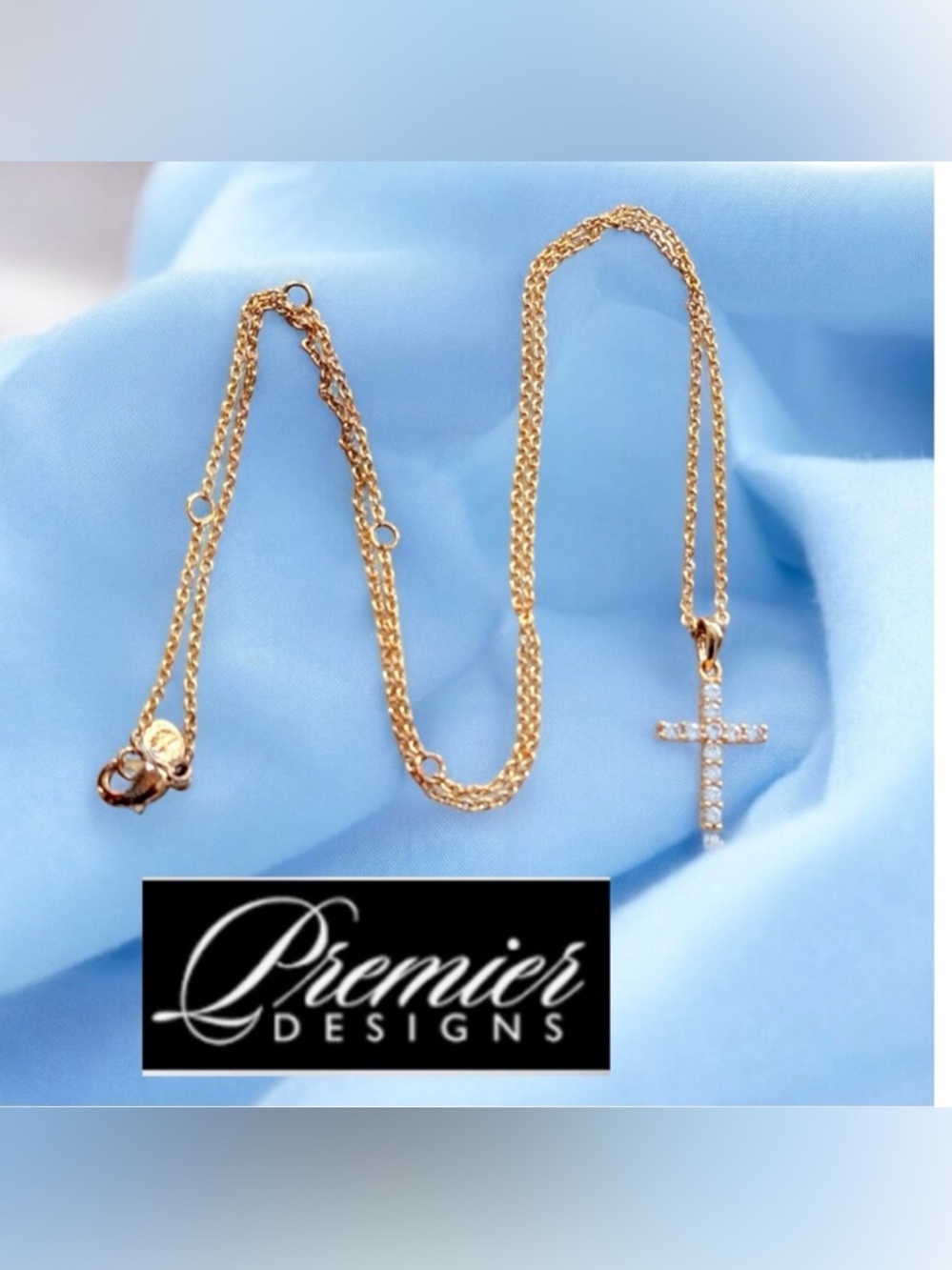 Premier Designs Rhinestone Cross Necklace Adjustable Chain 16" to 20"